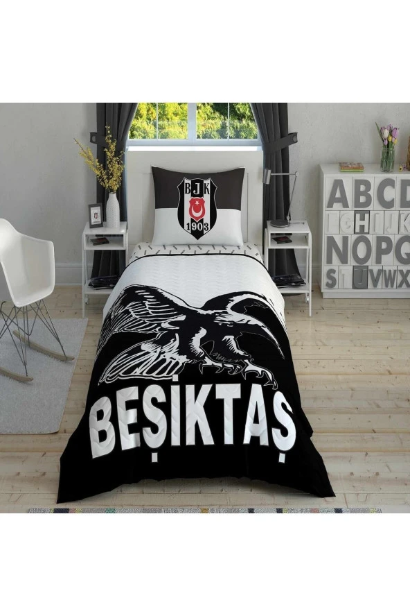 Taç Beşiktaş Kartal Tek Kişilik Kapitoneli Nevresim Takımı Complete Set