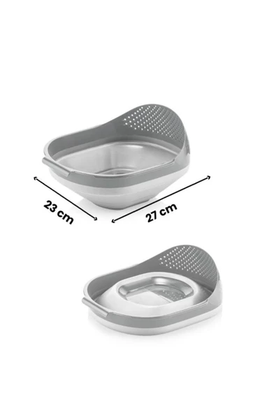 Katlanır Pirinç Süzgeci - Akordiyon Katlanabilir Süzgeç GRİ - Resim 2