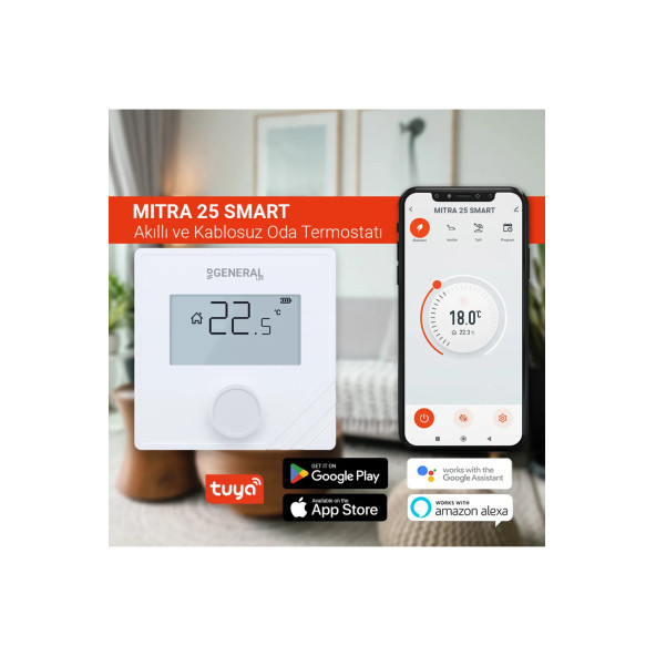 GENERAL MITRA 25 Smart Kablosuz Wi-Fi Kontrollü Akıllı Tuya Oda Termostatı - 2