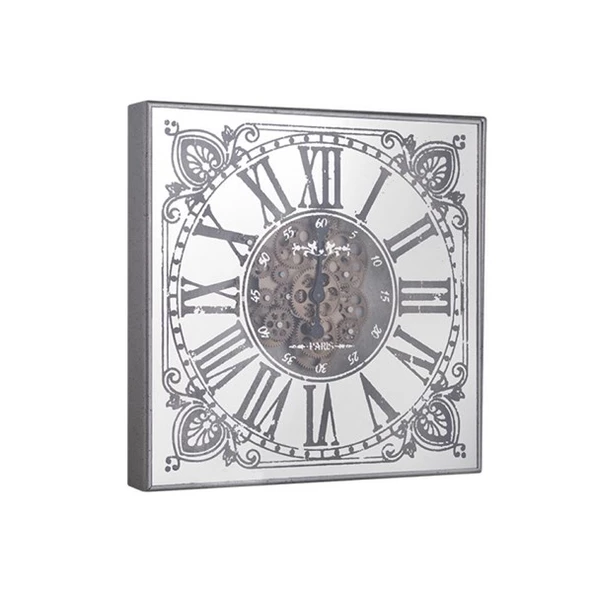 Duvar Saati Kare Gümüş Çarklı 3 ürün görseli