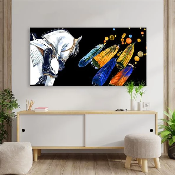 Renklerin İçinde Beyaz At - Kanvas Tablo ürün görseli