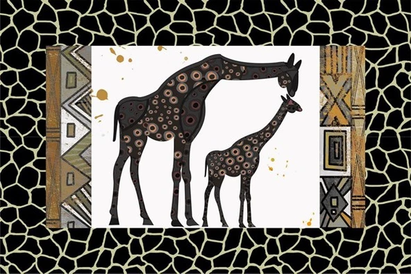 Zürafa ve Yavrusu - Kanvas Tablo ürün görseli