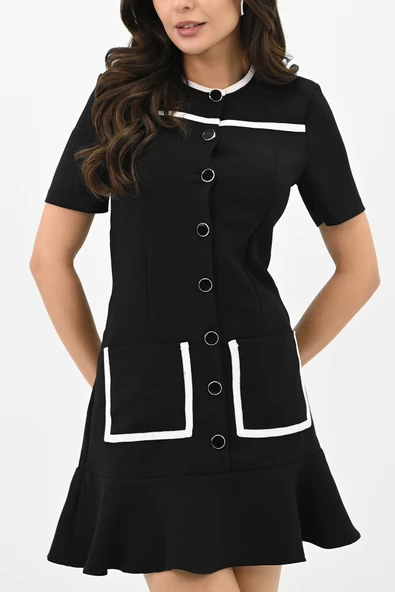 Kadın Dantel Detaylı Düğmeli Elbise 5208-24 - 5