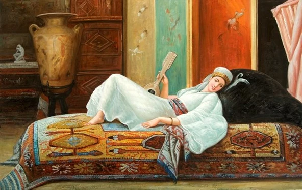 Telli Çalgı Çalan Kadın - Kanvas Tablo
