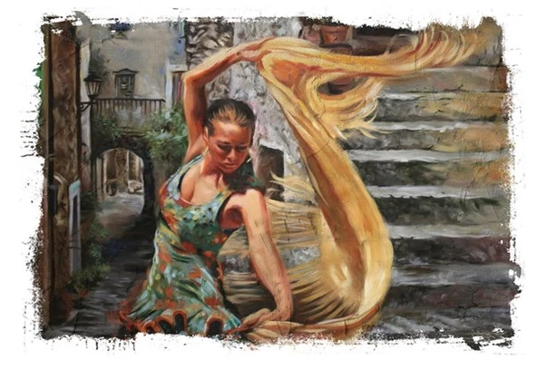 Sokakta Dans Eden Kadın - Kanvas Tablo - Resim 2