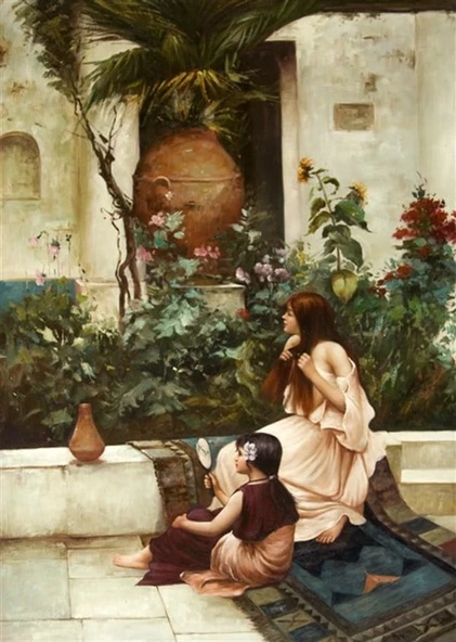 Küçük Kız ve Ablası - Kanvas Tablo ürün görseli