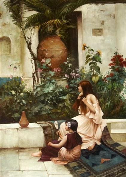 Küçük Kız ve Ablası - Kanvas Tablo ürün görseli