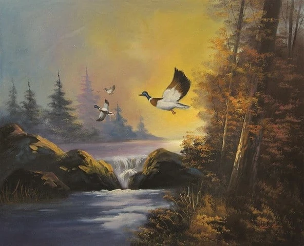 Göçmen Ördekler- Kanvas Tablo ürün görseli