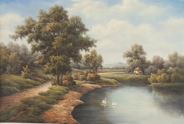 Göldeki Kuğular - Kanvas Tablo ürün görseli