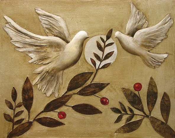 İki Beyaz Güvercin - Kanvas Tablo ürün görseli