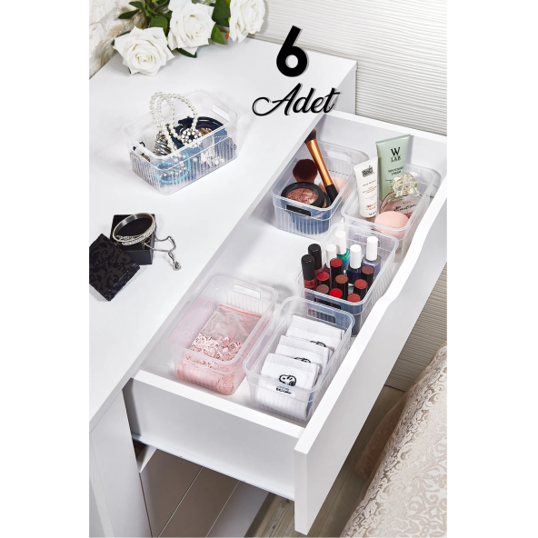 6 Adet Çok Amaçlı Çekmece Içi Düzenleyici Organizer Şeffaf - 1