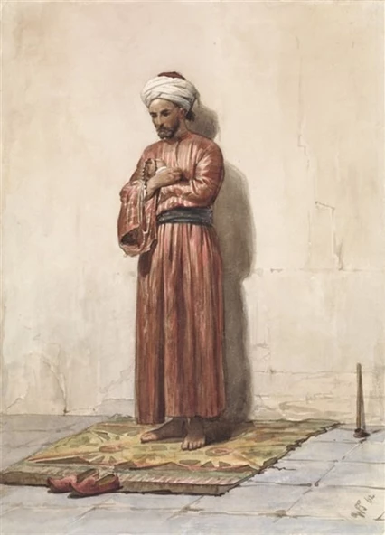 Ayakta Tespih Çeken Adam  - Kanvas Tablo ürün görseli