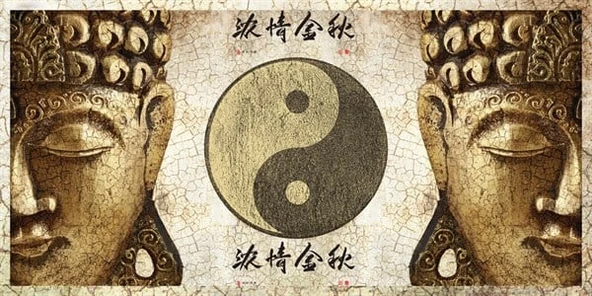 Yin Yang ve Buddha - Etnik Kanvas Tablo