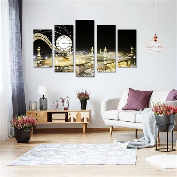 Kabe Saatli 5 Parçalı Kanvas Tablo ürün görseli