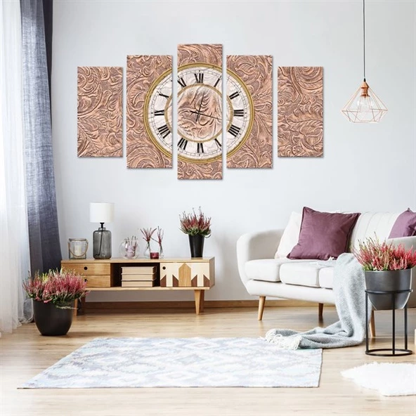 Soyut - Saatli 5 Parçalı Kanvas Tablo ürün görseli 1