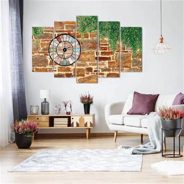 Taş Duvar Saatli 5 Parçalı Kanvas Tablo ürün görseli 1