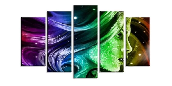 Renkli Kadın 5 Parçalı Kanvas Tablo - Resim 2