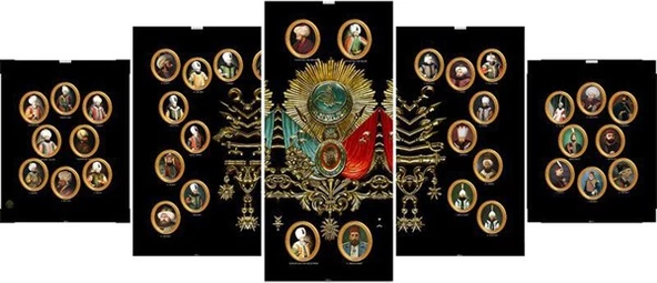 Osmanlı Padişahları 5 Parçalı Kanvas Tablo ürün görseli