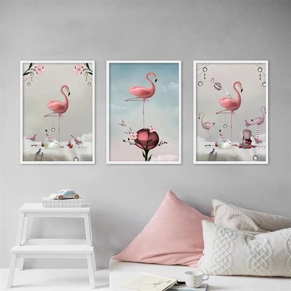 Flamingo Çerçeveli Poster Seti - 1