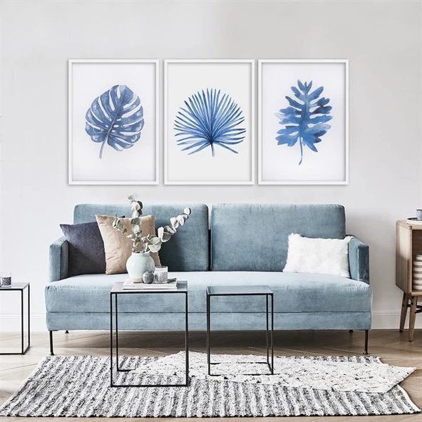 Blue Leaf Çerçeveli Poster Seti