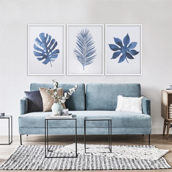 Blue Leaf 2 Çerçeveli Poster Seti ürün görseli
