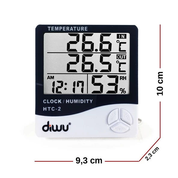 Diwu HTC-2 Problu Termometre Nem Ölçer Saat Takvim - 4