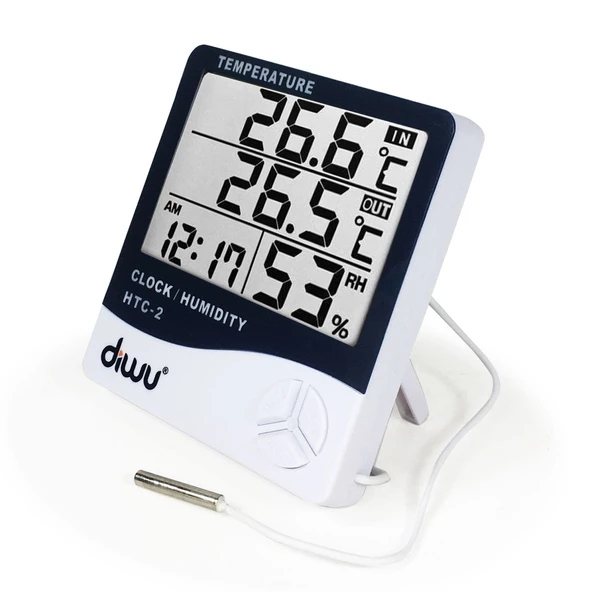 Diwu HTC-2 Problu Termometre Nem Ölçer Saat Takvim - 3