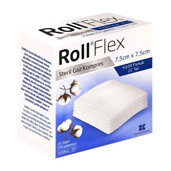 Roll Flex Steril Gaz Kompresi 25 Li ( 7,5 Cm X 7,5 Cm  5 Li Pakette )