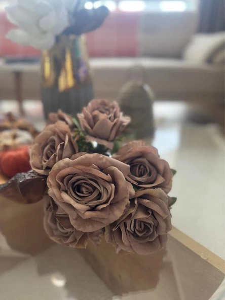 Nettenevime Yapay Çiçek 7li Gül Demeti 40*30cm 1.Kalite Büyükboy  KAHVERENGİ - Resim 3