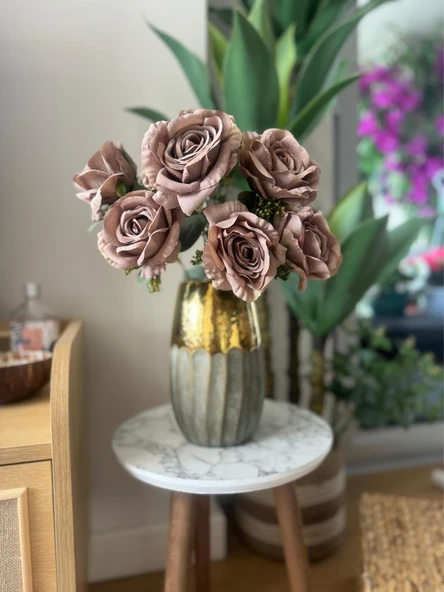 Nettenevime Yapay Çiçek 7li Gül Demeti 40*30cm 1.Kalite Büyükboy  KAHVERENGİ - Resim 2