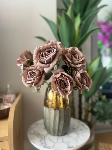 Nettenevime Yapay Çiçek 7li Gül Demeti 40*30cm 1.Kalite Büyükboy  KAHVERENGİ ürün görseli 1