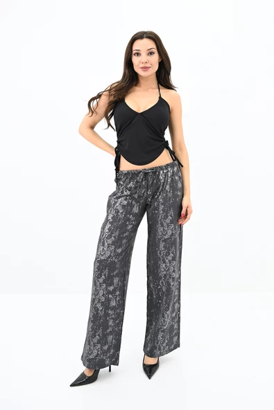 Kadın Varak Baskılı Palazzo Pantolon 6272-24 - 10