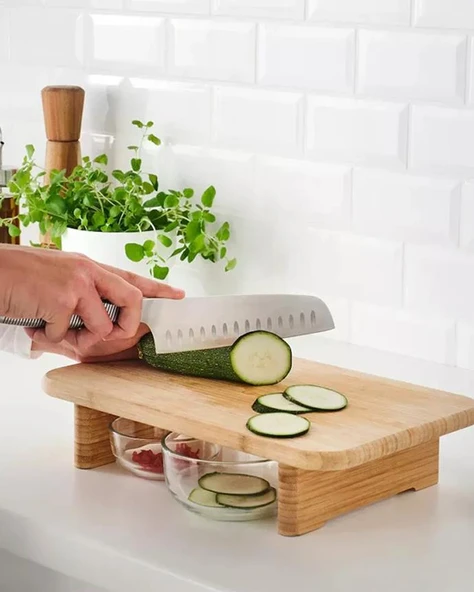 Bambu Kesim Tahtası - Ayaklı Kesme Tahtası - Dikdörtgen - 4