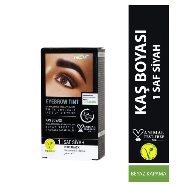 Neva Eyebrow Tint Vegan Kaş Boyası Seti 1 Saf Siyah - 1