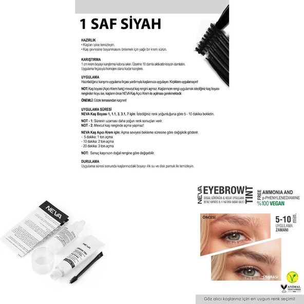 Neva Eyebrow Tint Vegan Kaş Boyası Seti 1 Saf Siyah - 2