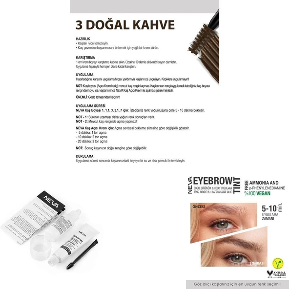 Neva Eyebrow Tint Vegan Kaş Boyası Seti 3 Doğal Kahve - Resim 2