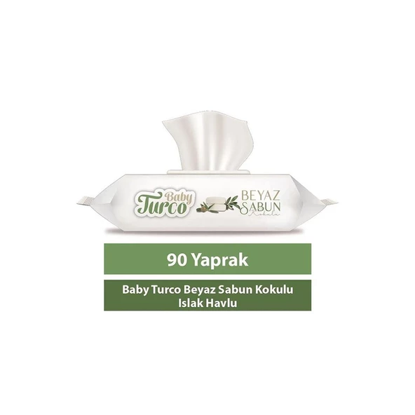 Baby Turco Beyaz Sabun Kokulu 90 lı Kapaklı Islak Havlu x 12 Adet - 2