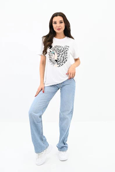 Kadın Leopar Baskılı T-shirt 1731-24 - 7