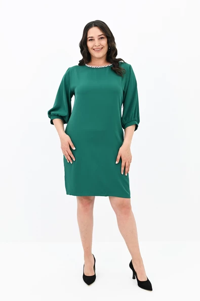 Kadın Büyük Beden Yaka Taş İşlemeli Elbise 5211-24 - 10