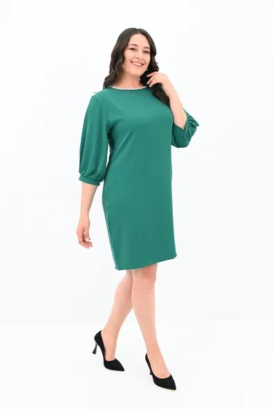 Kadın Büyük Beden Yaka Taş İşlemeli Elbise 5211-24 - 11