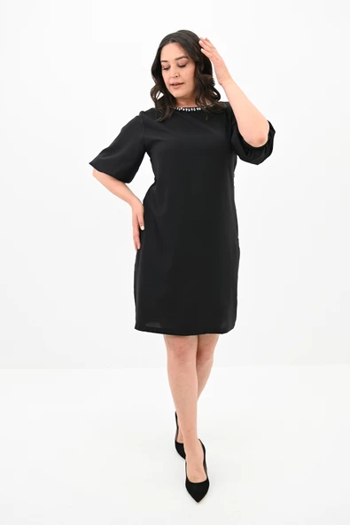 Kadın Büyük Beden Yaka Taş İşlemeli Elbise 5211-24 - 3