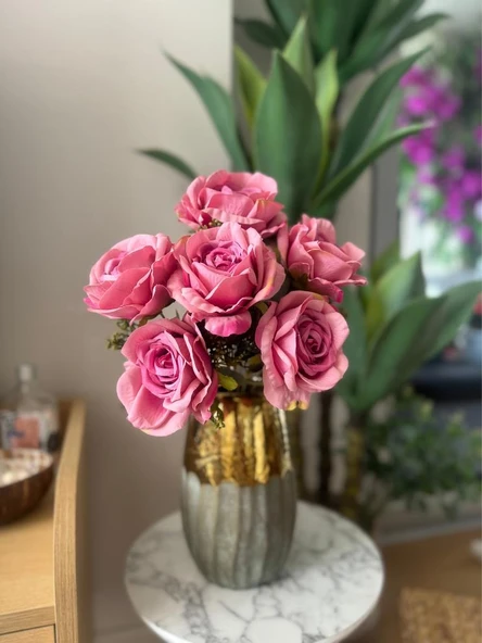 Nettenevime Yapay Çiçek 7li Gül Demeti 40*30cm 1.Kalite Büyükboy FUŞYA PEMBE - Resim 4