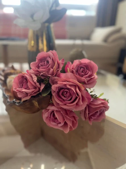 Nettenevime Yapay Çiçek 7li Gül Demeti 40*30cm 1.Kalite Büyükboy FUŞYA PEMBE - Resim 5