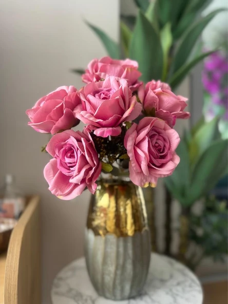 Nettenevime Yapay Çiçek 7li Gül Demeti 40*30cm 1.Kalite Büyükboy FUŞYA PEMBE - Resim 2