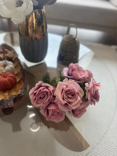 Nettenevime Yapay Çiçek 7li Gül Demeti 40*30cm 1.Kalite Büyükboy GÜLKURUSU PEMBE - 4