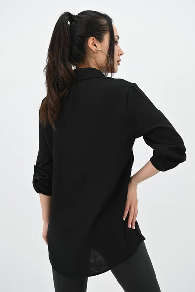 Kadın Keten Cep Detaylı Gömlek 1732-24 - 4