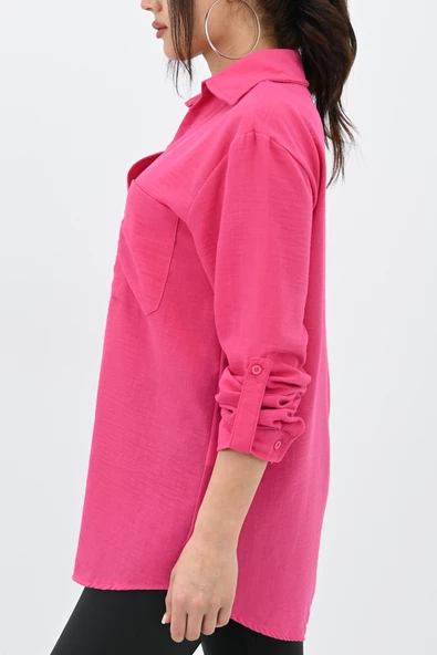 Kadın Keten Cep Detaylı Gömlek 1732-24 - 10