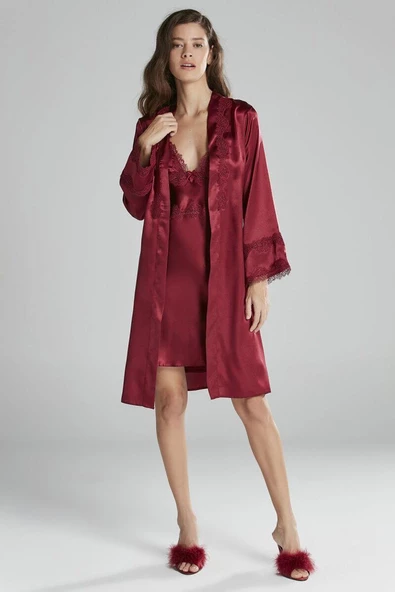 Pierre Cardin 6965 Saten Gecelik Sabahlık Pijama Takım Şort Takım 6'lı Gelin Çeyiz Seti - 8