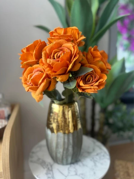 Nettenevime Yapay Çiçek 7li Gül Demeti 40*30cm 1.Kalite Büyükboy SOMON TURUNCU ürün görseli 1