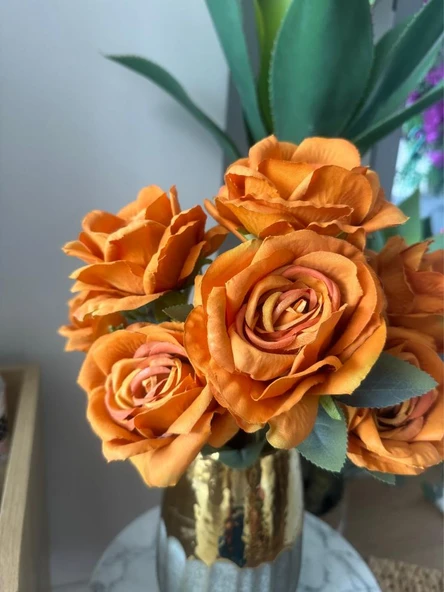 Nettenevime Yapay Çiçek 7li Gül Demeti 40*30cm 1.Kalite Büyükboy SOMON TURUNCU - Resim 2